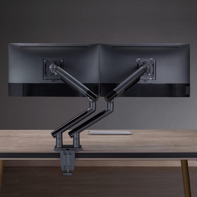 Alt view image 2 of 5 - Dual Balanced Monitor Arms | Effortless Adjustment | Internal Spring Mechanism | Outstanding Flexibility | 180 Degree Rotation | Two Monitors | Fit Screen Size 17" - 32" | Computer Display Arm | Black