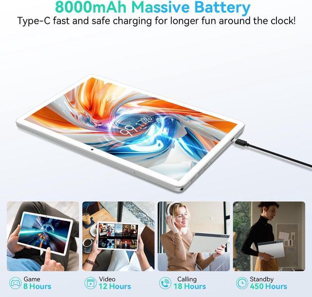 Alt view image 5 of 5 - Android 14 Tablet, 4G Cellular Tablets with Dual Sim Slot, 14GB RAM 128GB ROM (TF 1TB) 10 inch Tablet, 2 in 1 Tablets with Keyboard/Case, Octa-Core, Incell Display, 5G WiFi+4G LTE, 8000mAh GPS, Silver