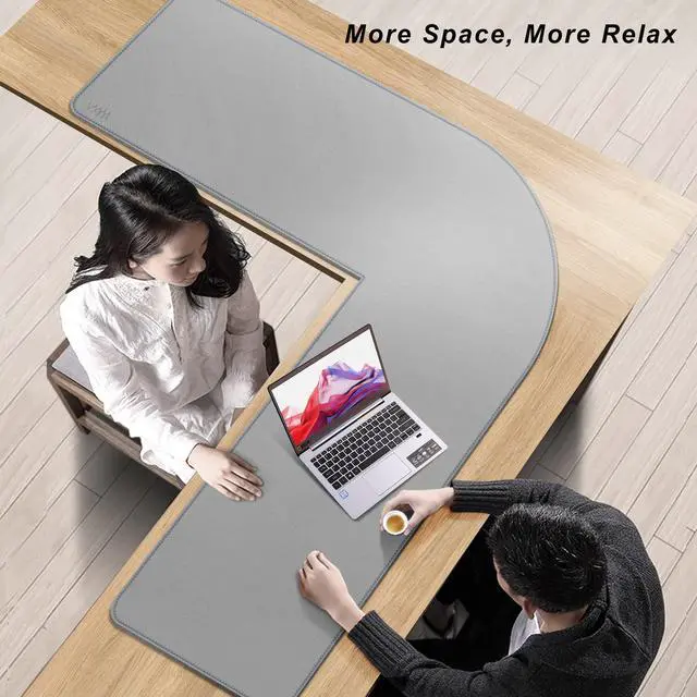 Alt view image 3 of 5 - Vyaaa L-Shaped Leather Desk Pad Protector,Large Gaming Mouse Pad,Office and Home Desk Mat, 51 x 51 x 15.7 Inch, Light Gray
