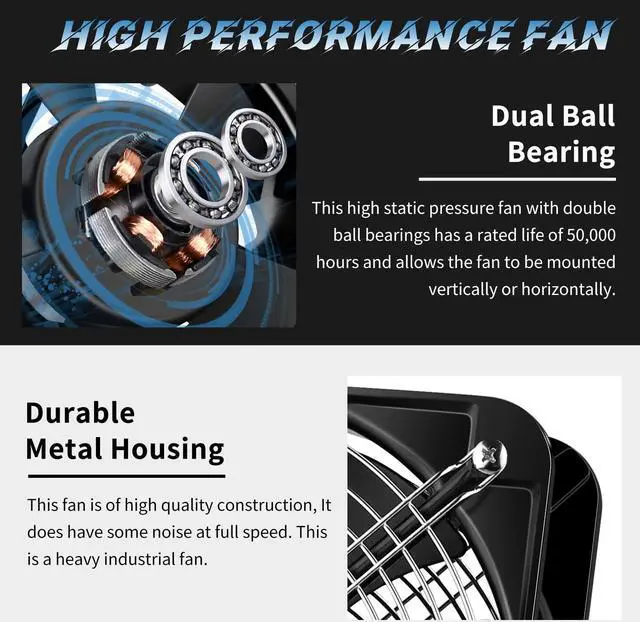 Alt view image 2 of 5 - WDERAIR Axial Heavy Industrial Metal Fan AC 110V 120V 200mm x 60mm Dual Ball High CFM Powerful for DIY Cooling Ventilation Exhaust Projects