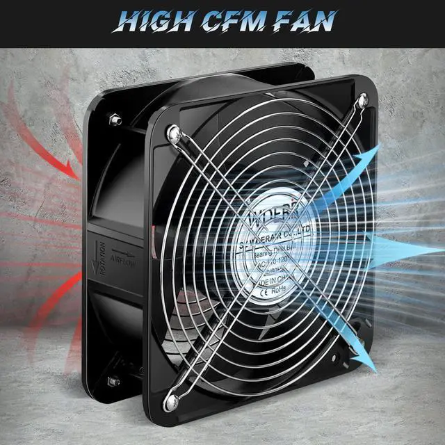 Alt view image 4 of 5 - WDERAIR Axial Heavy Industrial Metal Fan AC 110V 120V 200mm x 60mm Dual Ball High CFM Powerful for DIY Cooling Ventilation Exhaust Projects