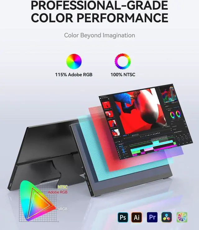 Alt view image 3 of 5 - 17.3 Inch Portable Touchscreen Monitor 4K UHD 3840 x2160 100% NTSC Metal Shell Tempered Glass, Dual Speaker,Stand & Sleeve, USB-C, HDMI, HDR, Freesync,Plug & Play, for PC, Mac, Phone, Game Consoles