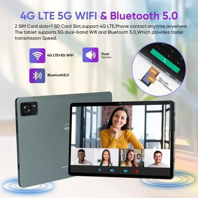 Alt view image 2 of 5 - weelikeit 10.1'' Android 14 Tablet 128GB Storage+12(6+6) GB RAM 1TB TF Octa-Core, 2K Display, 6000mAh, 4G-LTE Android Tab, Bluetooth 5.0+2.4G/5G WiFi Tablet, 13MP+8MP, GPS, Type-C, Metal Body, Gray