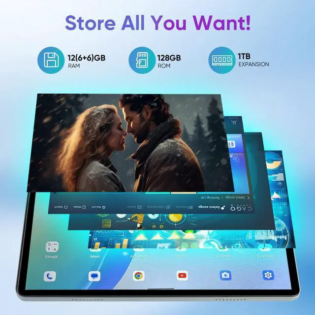 Alt view image 3 of 5 - weelikeit 10.1'' Android 14 Tablet 128GB Storage+12(6+6) GB RAM 1TB TF Octa-Core, 2K Display, 6000mAh, 4G-LTE Android Tab, Bluetooth 5.0+2.4G/5G WiFi Tablet, 13MP+8MP, GPS, Type-C, Metal Body, Gray