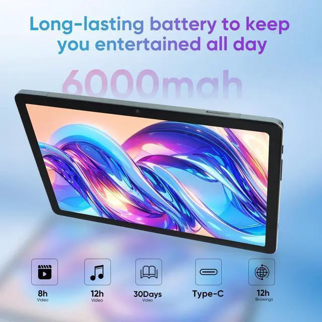 Alt view image 5 of 5 - weelikeit 10.1'' Android 14 Tablet 128GB Storage+12(6+6) GB RAM 1TB TF Octa-Core, 2K Display, 6000mAh, 4G-LTE Android Tab, Bluetooth 5.0+2.4G/5G WiFi Tablet, 13MP+8MP, GPS, Type-C, Metal Body, Gray