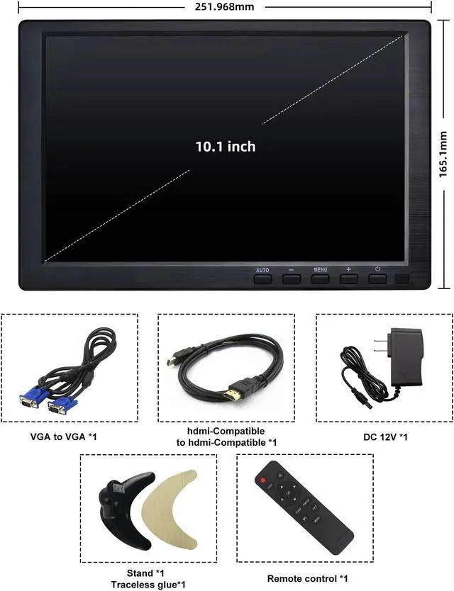 Alt view image 4 of 5 - CCTV Monitor, 10.1 Inch Small Monitor 1280 * 800 IPS Portable Display with Stand Built-in Speakers Housing Screen Remote Control DMI/VGA/BNC/USB Input for Security Camera Xbox PC