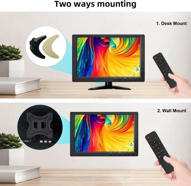 Alt view image 5 of 5 - CCTV Monitor, 10.1 Inch Small Monitor 1280 * 800 IPS Portable Display with Stand Built-in Speakers Housing Screen Remote Control DMI/VGA/BNC/USB Input for Security Camera Xbox PC