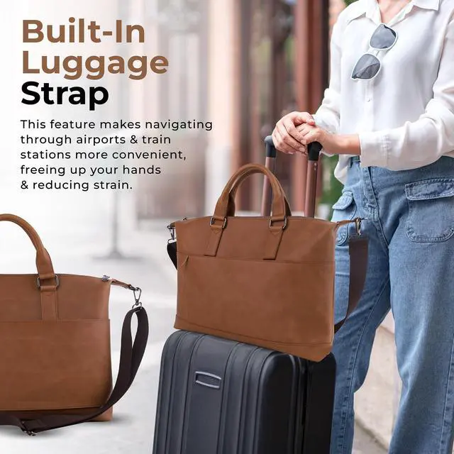 Alt view image 3 of 5 - WoozKa Brands Laptop Bag Vegan Leather Messenger Shoulder Bag - 15.6" Laptop Briefcase with Luggage Strap - Cross Body (Black)