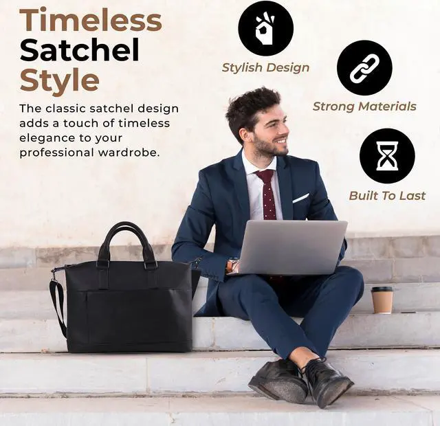 Alt view image 4 of 5 - WoozKa Brands Laptop Bag Vegan Leather Messenger Shoulder Bag - 15.6" Laptop Briefcase with Luggage Strap - Cross Body (Black)