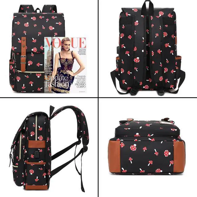 Alt view image 2 of 5 - YGR Floral Laptop Backpack for Women, Female, College, Travel, Business, Outdoor Sports, Office, Work (Mushroom)