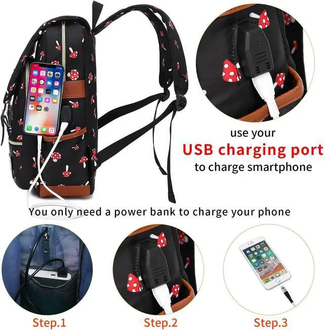 Alt view image 4 of 5 - YGR Floral Laptop Backpack for Women, Female, College, Travel, Business, Outdoor Sports, Office, Work (Mushroom)