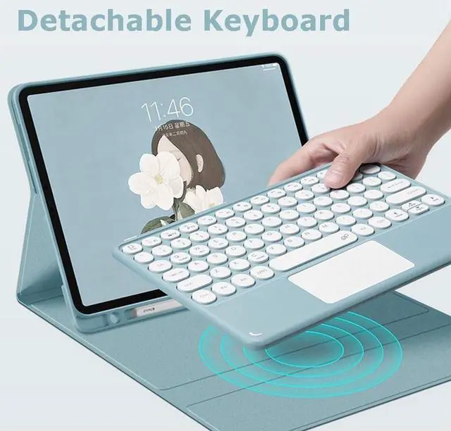 Alt view image 3 of 5 - Keyboard Case for iPad Pro 13 Inch M4(2024, 7th Generation) Touchpad Detachable Keyboard with Pencil Holder -Slim Leather Folio Cover for iPad pro13 2024,Mint Green