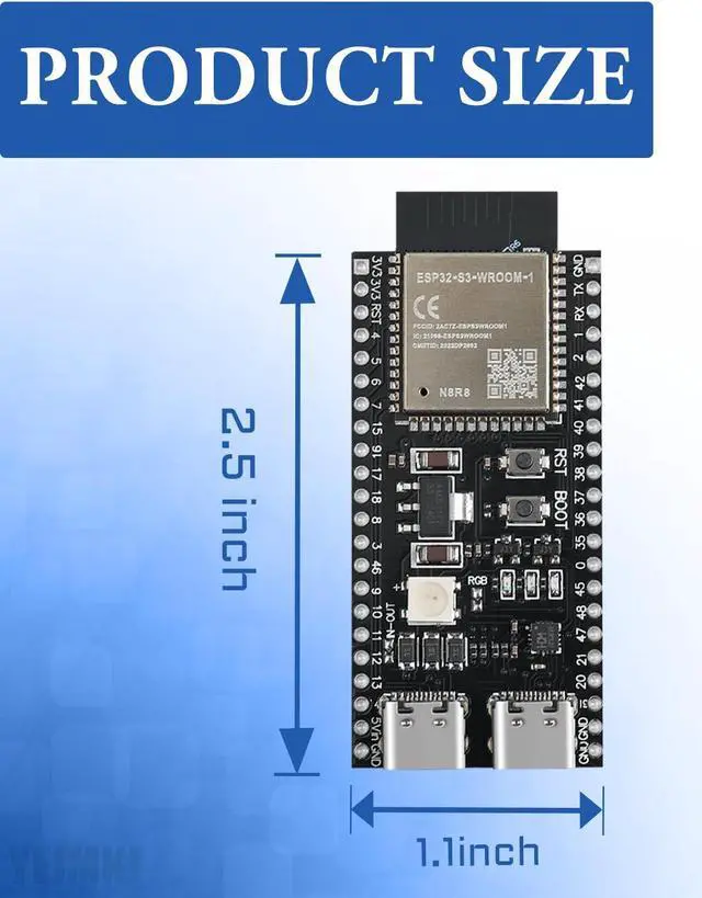 Alt view image 3 of 5 - YEJMKJ 5pcs ESP32 S3 Development Board ESP32-S3-DevKitC-1-N8R8 with WiFi and Bluetooth MCU Module Dual Type-C Core Microcontroller Processor Integrated with Full Wi-Fi and BLE Functions ESP WROOM 32