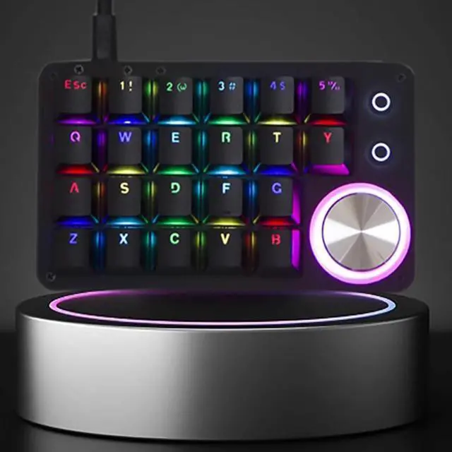 Alt view image 2 of 5 - One Handed Programmable Keyboard 24 Keys Macro Mechanical Keyboard Drive Free RGB LED Backlight USB Portable Keyboard with Knob Red Switch 24 Keys Macro Pad for Gaming PC Gaming Keypad Accessories