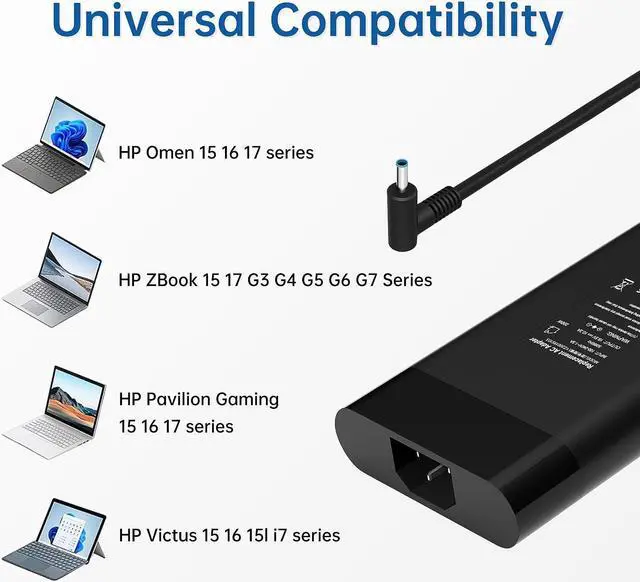 Alt view image 3 of 5 - 200W AC Charger Compatible with HP OMEN Pavilion 15 16 17 Envy 15 2020 ZBook 15 17 Victus 15 16 ZBook Firefly 15 17 G3 G4 G5 Laptop Power Adapter Supply