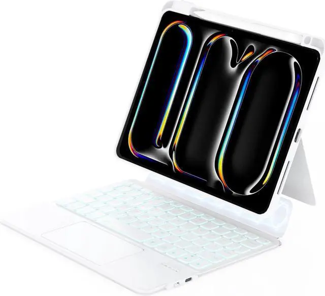 Main image of ZENLU iPad Pro 11 inch 2024 Case with Keyboard Detachable, Rugged Protective Case with 7-Color Backlit Keyboard, Multi-Touch Trackpad, Pencil Holder, Vertical Kickstand for iPad Pro 11" M4 (White)
