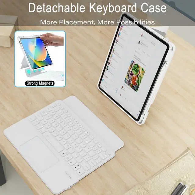 Alt view image 4 of 5 - ZENLU iPad Pro 11 inch 2024 Case with Keyboard Detachable, Rugged Protective Case with 7-Color Backlit Keyboard, Multi-Touch Trackpad, Pencil Holder, Vertical Kickstand for iPad Pro 11" M4 (White)