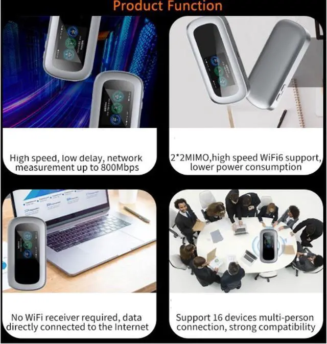 Alt view image 4 of 5 - 5g Hotspot for Travel, 2 in 1 Mobile Router with Power Bank, WiFi6 4G Network Router with SIM Card Slot, 2.5 Inch Color Screen, Support Android 11