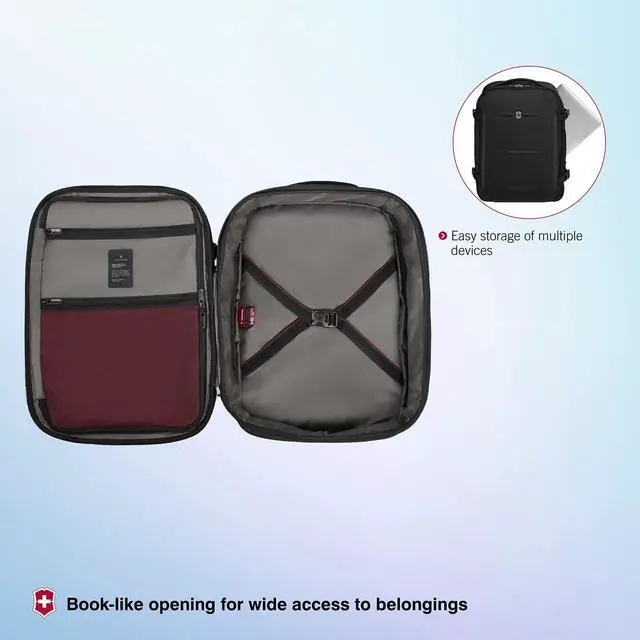 Alt view image 5 of 5 - Victorinox Crosslight Boarding Bag - Lightweight Laptop Backpack for Traveling Essentials - Sleek Business Backpack Made from Recycled Materials - Black