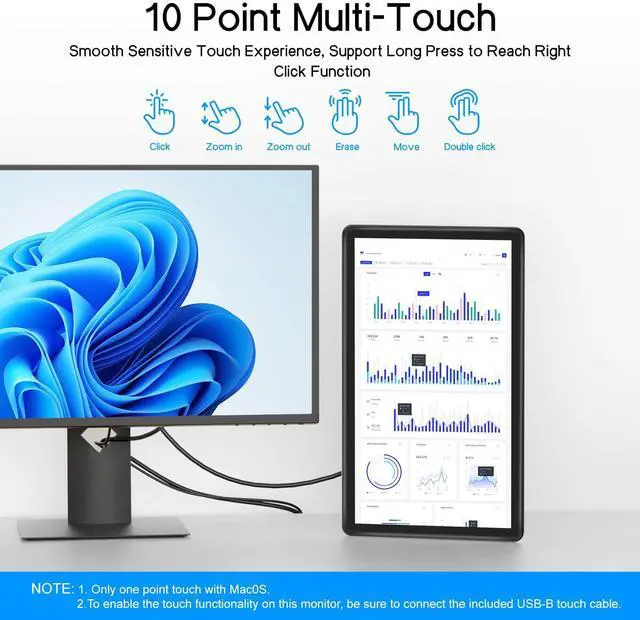 Alt view image 2 of 5 - MAGEX 15.6" Touchscreen Monitor, HDMI VGA DVI FHD 1080p IPS Rp Pi Touch Screen Monitor 10-Point Touch Display with Remote Control Speakers VESA Touch Screen for PC, Pi, POS, Industrial Medical
