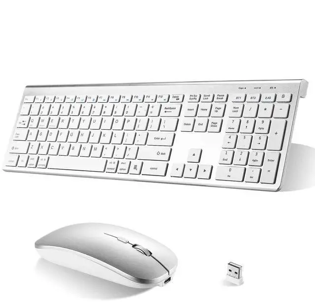 Main image of UrbanX Plug and Play Compact Rechargeable Wireless Bluetooth Full Size Keyboard and Mouse Combo for Insignia NS-24DF310NA21 TV - Windows, macOS, iPadOS, Android, PC, Mac, Laptop, Tablet -White