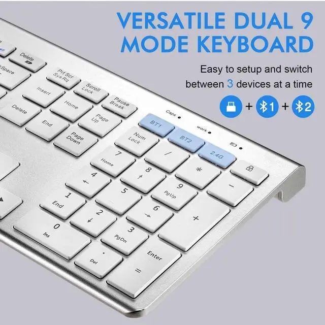 Alt view image 3 of 5 - UrbanX Plug and Play Compact Rechargeable Wireless Bluetooth Full Size Keyboard and Mouse Combo for Insignia NS-24DF310NA21 TV - Windows, macOS, iPadOS, Android, PC, Mac, Laptop, Tablet -White