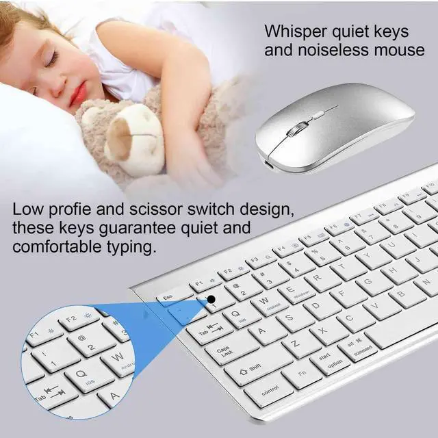 Alt view image 4 of 5 - UrbanX Plug and Play Compact Rechargeable Wireless Bluetooth Full Size Keyboard and Mouse Combo for Insignia NS-24DF310NA21 TV - Windows, macOS, iPadOS, Android, PC, Mac, Laptop, Tablet -White