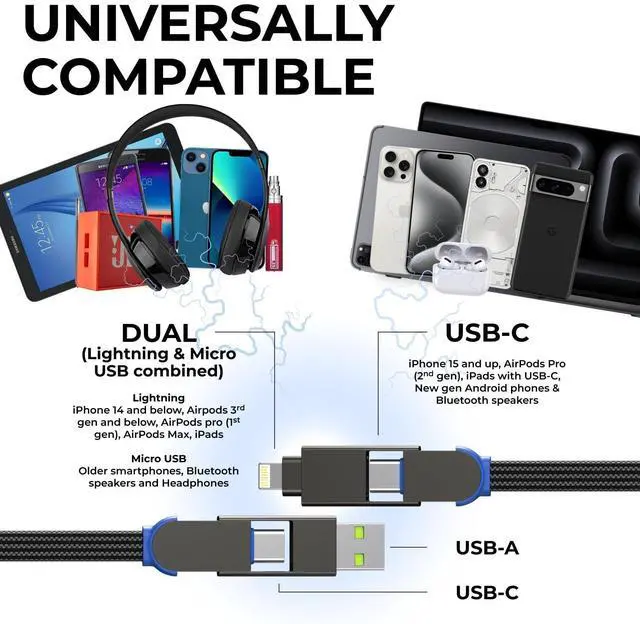 Alt view image 2 of 5 - Rolling Square, inCharge X, Multi Charging Cable, Portable Keychain 6-in-1 with 100W Ultra-Fast Charging Power, Sapphire Blue, Multi Charger