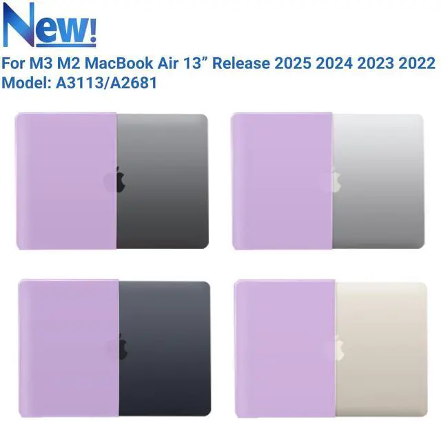 Alt view image 4 of 5 - IBENZER Compatible with 2025 2024 2023 2022 MacBook Air 13 inch case M4 A3240 M3 A3113 M2 A2681, Hard Shell Case & Sleeve & Keyboard Cover & Type-C Adapter for Mac Air 13.6, Purple, KK-PU+3