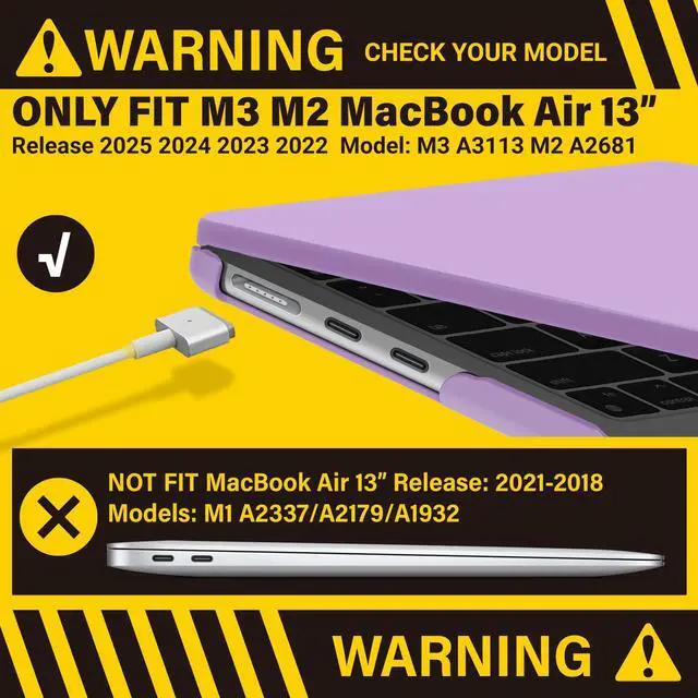 Alt view image 3 of 5 - IBENZER Compatible with 2025 2024 2023 2022 MacBook Air 13 inch case M4 A3240 M3 A3113 M2 A2681, Hard Shell Case & Sleeve & Keyboard Cover & Type-C Adapter for Mac Air 13.6, Purple, KK-PU+3