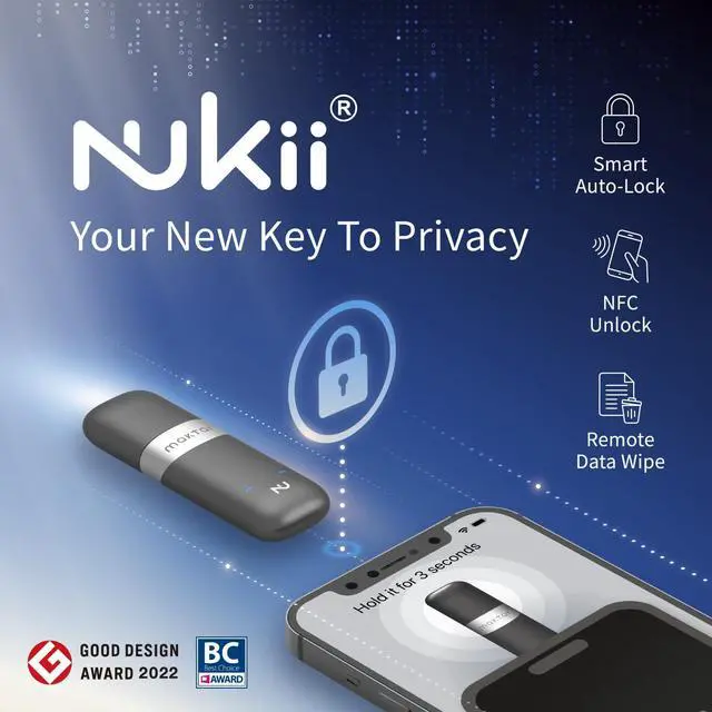 Alt view image 2 of 5 - Maktar Nukii Encrypted Flash Drive - Patented NFC Security USB | Data Locker, Electronic Password Keeper, Write Protect USB, iPhone Security Key & Crypto Phrase Storage 64GB