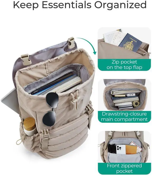 Alt view image 3 of 5 - BAGSMART College Laptop Backpack, Large Opening Travel Backpack for Women,TSA Approved Personal Item, Outdoor Backpack for 15.6 Inch Laptop, Water-Resistant Casual Daypack, Beige