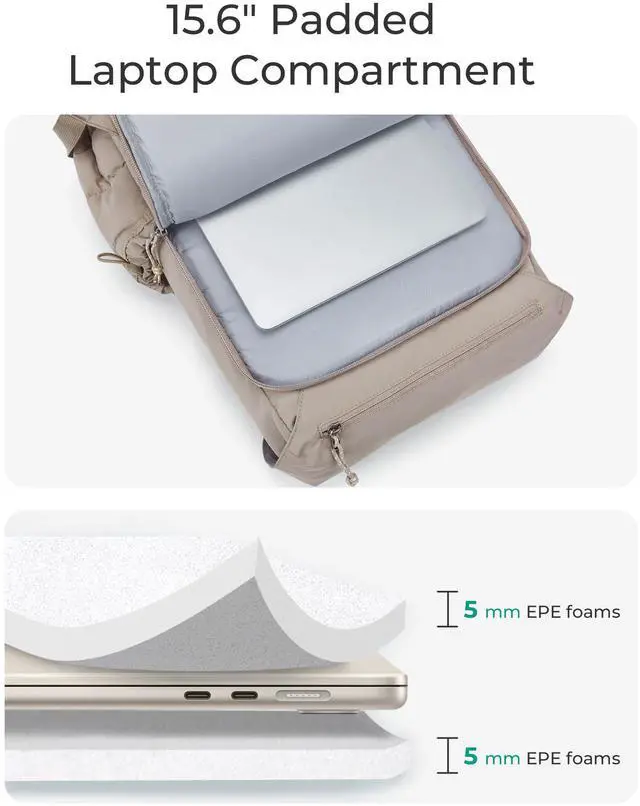 Alt view image 5 of 5 - BAGSMART College Laptop Backpack, Large Opening Travel Backpack for Women,TSA Approved Personal Item, Outdoor Backpack for 15.6 Inch Laptop, Water-Resistant Casual Daypack, Beige