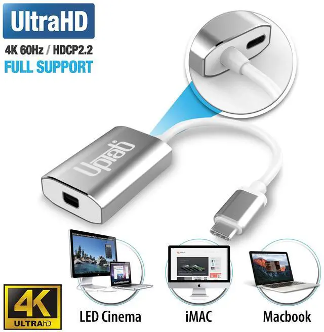 Alt view image 4 of 5 - USB C to Mini DisplayPort Adapter UPTab 4K@60Hz USB-C Thunderbolt 3 to MDP Adapter with Power Port for New M4 MacBook Pro/Air, iPad Pro, Mac Mini M4, iMac, and More (Silver)