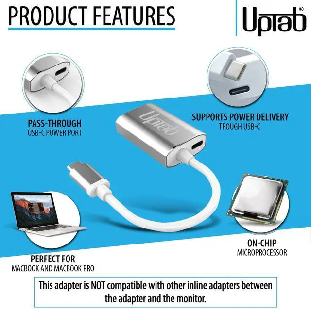 Alt view image 2 of 5 - USB C to Mini DisplayPort Adapter UPTab 4K@60Hz USB-C Thunderbolt 3 to MDP Adapter with Power Port for New M4 MacBook Pro/Air, iPad Pro, Mac Mini M4, iMac, and More (Silver)