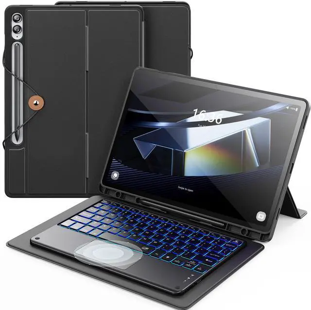 Main image of INFILAND Keyboard Case for Samsung Galaxy Tab S10 Plus/S9 Plus /S9 FE+ (12.4 inch) with 7-Color Backlight & High Precision Trackpad, Slim and Portable Detachable Folder Style Keyboard Case,Black
