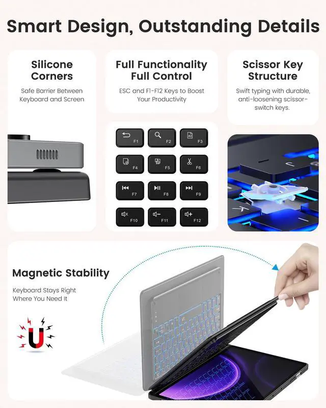 Alt view image 4 of 5 - INFILAND Keyboard Case for Samsung Galaxy Tab S10 Plus/S9 Plus /S9 FE+ (12.4 inch) with 7-Color Backlight & High Precision Trackpad, Slim and Portable Detachable Folder Style Keyboard Case,Black