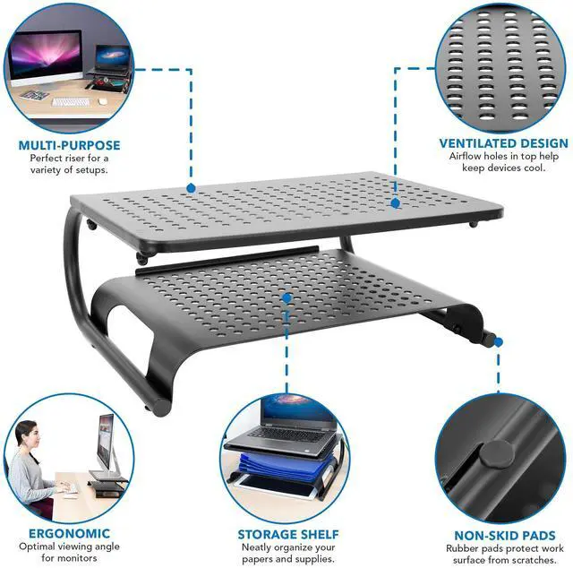 Alt view image 2 of 5 - Mount-It! 2 Tier Desk Organizer Riser | Computer Monitor Stand with Keyboard Storage Shelf for Desktops, Laptops, Printers, Home Office Space Saver (2 Shelves)