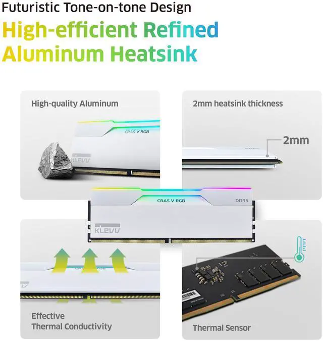 Alt view image 5 of 5 - KLEVV CRAS V RGB DDR5 48GB (2x24GB) 7200MHz CL34 SK Hynix A-Die 1.4V Gaming Desktop Ram Memory XMP 3.0 / AMD Expo Ready - White (KD5KGUD80-72B340J)