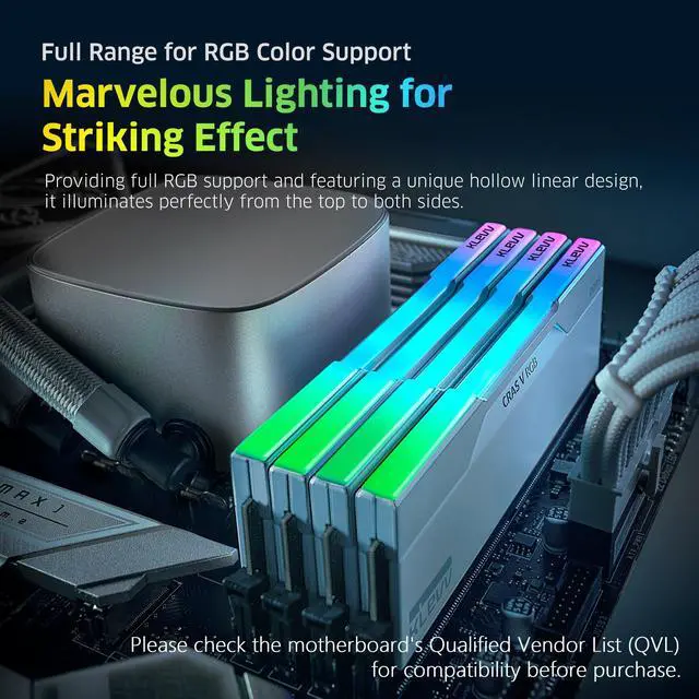 Alt view image 4 of 5 - KLEVV CRAS V RGB DDR5 48GB (2x24GB) 7200MHz CL34 SK Hynix A-Die 1.4V Gaming Desktop Ram Memory XMP 3.0 / AMD Expo Ready - White (KD5KGUD80-72B340J)