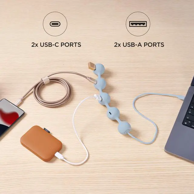 Alt view image 4 of 5 - LEXON Peas HUB-C USB Hub with 2 USB-A and 2 USB-C Ports, Multiport USB Extender for MacBook, Ultrabooks and Tablets, USB C to USB Adaptor, Supports Charging and Data Transfer - White