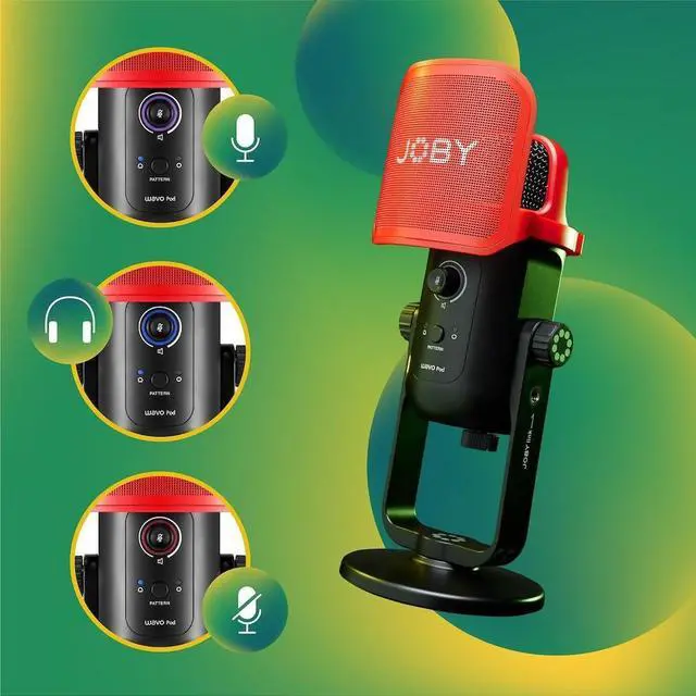 Alt view image 3 of 5 - JOBY Wavo POD USB Condenser PC Microphone for Podcasting, Streaming, Recording, Mute and Gain Controls, Headphones for Live Monitoring, Laptop Plug & Play for Mac and PC