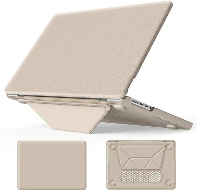 Main image of Batianda Premium PU Leather Case for New M4 MacBook Pro 16 inch 2024 2023 2021 M3 M2 M1 Pro/Max Chip Business Elegant Protective Cover with Foldable Stand, Full Protection with Anti-Slip Pads, Khaki