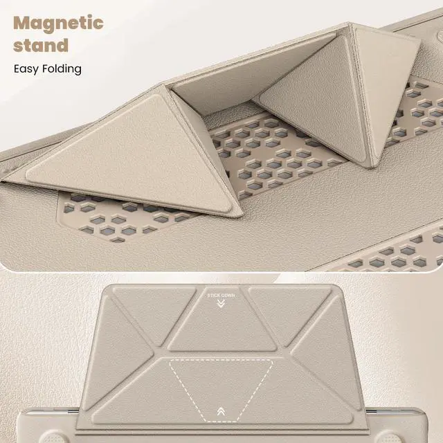 Alt view image 5 of 5 - Batianda Premium PU Leather Case for New M4 MacBook Pro 16 inch 2024 2023 2021 M3 M2 M1 Pro/Max Chip Business Elegant Protective Cover with Foldable Stand, Full Protection with Anti-Slip Pads, Khaki