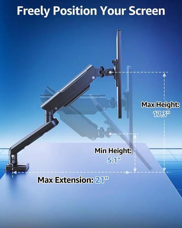 Alt view image 3 of 5 - Single Monitor Mount for 13-32 inch Screen, Gas Spring Arm, Gaming & Home Office Use, VESA 75x75mm & 100x100mm, Freelift Pro Black