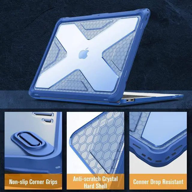 Alt view image 4 of 5 - Fintie Case for MacBook Air 13 Inch A2337 (M1) / A2179 / A1932 (2018-2021 2022 Release) - Heavy Duty Hard Shell Cover with TPU Bumper for MacBook Air 13 Retina Display with Touch ID, Blue
