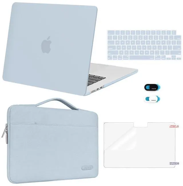 Main image of MOSISO Compatible with MacBook Air 15 inch Case 2025 2024 2023 Release M4 A3241 M3 A3114 M2 A2941, Plastic Hard Shell&Carrying Sleeve Bag&Keyboard Cover&Webcam Cover&Screen Protector, Baby Blue