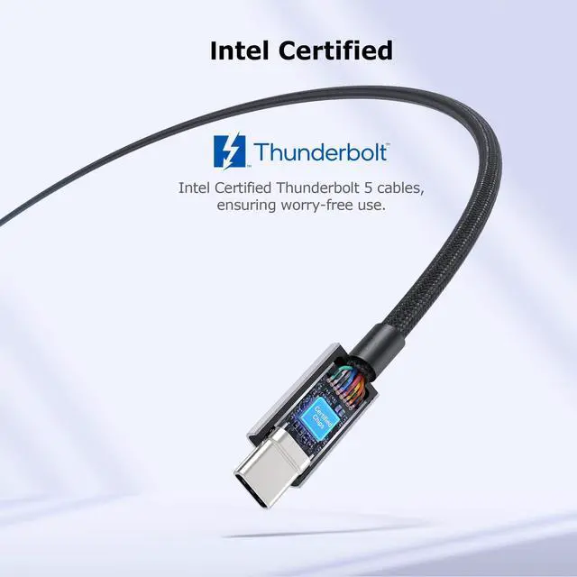 Alt view image 3 of 5 - Cable Matters [Intel Certified] 80Gbps Premium Braided Thunderbolt 5 Cable with up to 120Gbps Bandwidth Boost and 240W Charging in Black - 1m / 3.3ft, Compatible with Thunderbolt 4/3, USB4, and USB-C