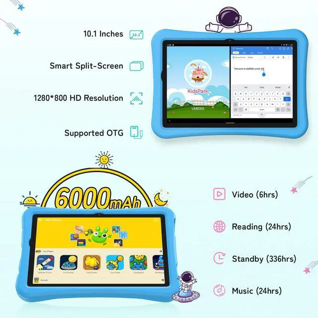 Alt view image 4 of 5 - UMIDIGI Kids Tablet Android 13 Tablet,10.1 inch Tablet for Kids, G2 Tab Kids, 8(4+4) GB RAM 64GB ROM Up to 1TB, Children's Tablet with Parental Control, Bluetooth 5.0, WiFi 6 (Blue)