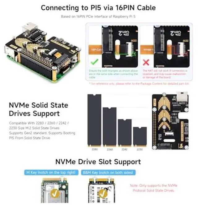 Alt view image 4 of 5 - Waveshare PCIe to ETH and M.2 Adapter, Compatible with Raspberry Pi 5, Compatible with 2280/2260 / 2242/2230 Size NVMe Protocol M.2 SSD, 5Gbps Data Rate, High-Speed Reading/Writing